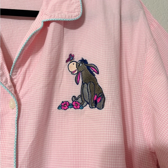 Disneyland Resort Pink White Gingham Eeyore Long Sleeve Button Sleep Shirt. XL - Picture 5 of 15